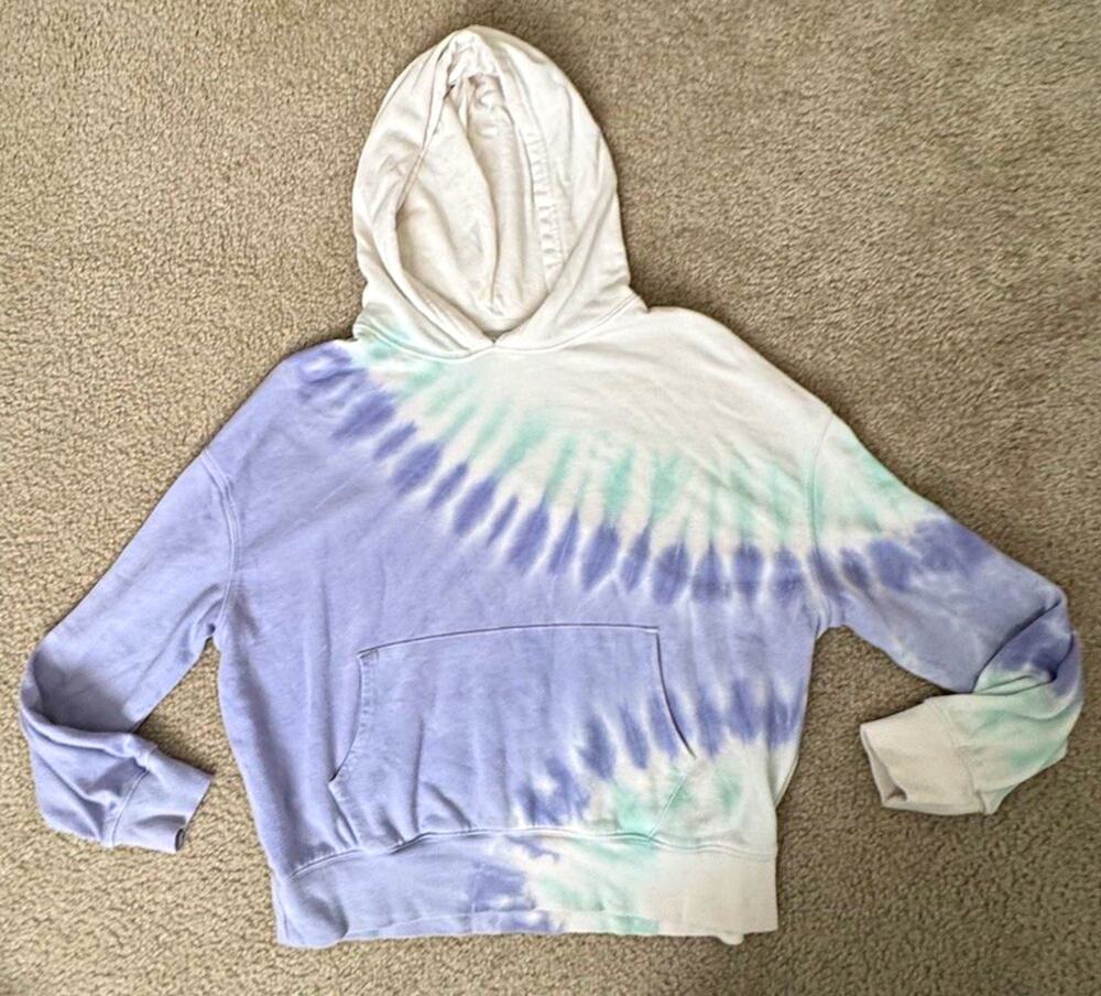 Wildfox Womens M Pastel Tie Dye Pullover Hoodie Sweatshirt Lavender Mint Cropped